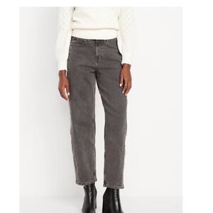 Old Navy Womens High Rise Barrel Leg Jeans Washed Black Size 0 Curved Seam Denim